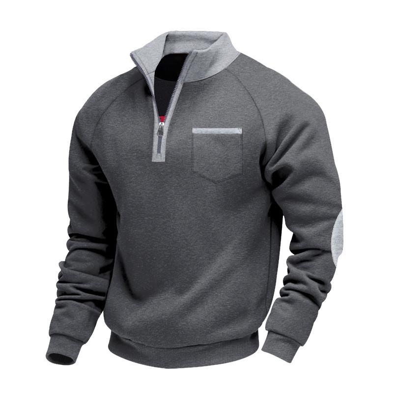 American Mens Fleece Hoodie With Zipper Stand Collar For Casual Winter Wear