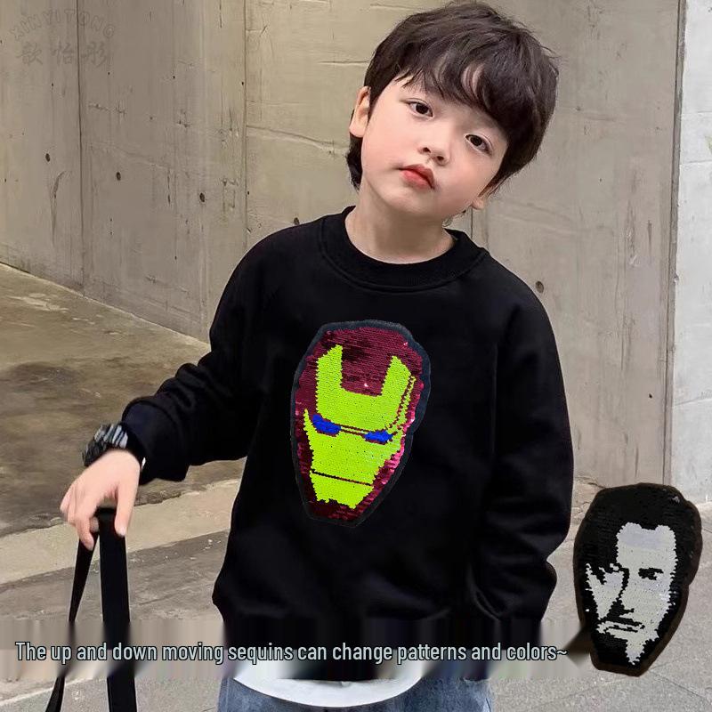 Kids Spider-Man Sequin Velvet Hoodie - Stylish, Thick Fleece Winter Top 140cm