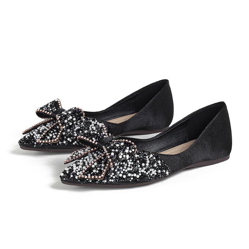Fashion Women Flat 2025 Elegant Fashion Women Flat Fashion Ballet Shoes Bling Crystal Bow Tie Pointed Toe Flats Shoes Lady Shiny Flat