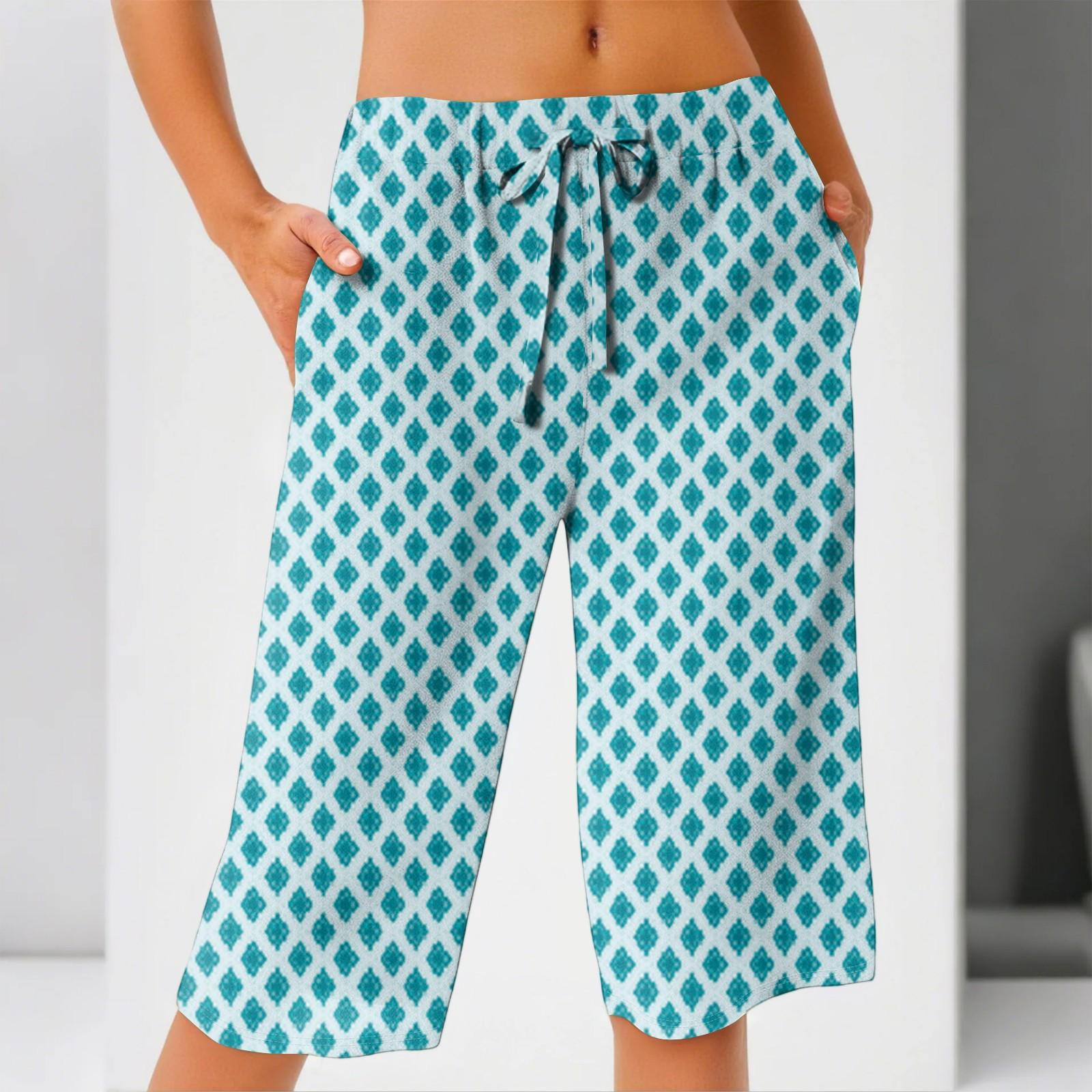 

Женские летние свободные шорты из хлопка и льна с эластичным поясом и принтом L