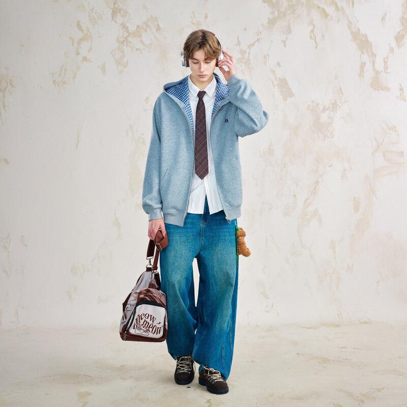 BEETLE TOWN American Plaid Color-Block Hooded Sweatshirt Jacket M