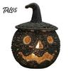 Herfsttafeldecoratie Handgeweven Halloween Pompoenmand, Spookachtige Snoep Bewaarmand met Deksel, Vintage Rotan Rustieke Zeegras Verlichte Lantaarn