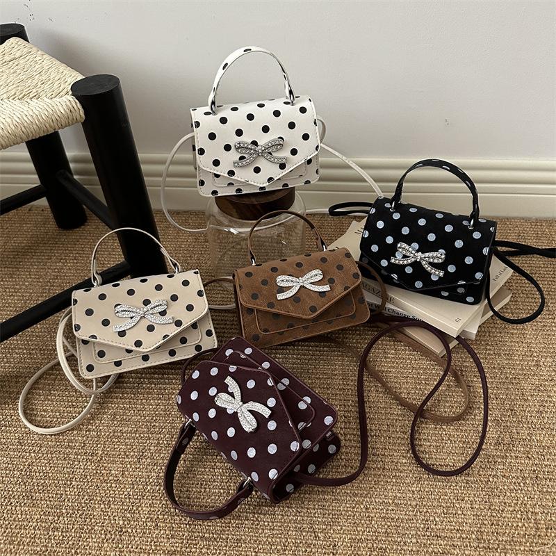 Women Retro Bow Polka Dot Mini Solid Crossbody Small Square Shoulder Bag