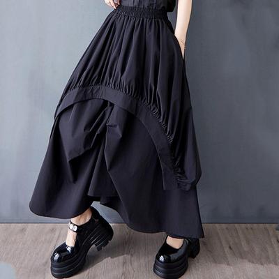Zwart plus size Hoge taille vintage patchwork Zomer casual los lang voor vrouw rokken damesrok