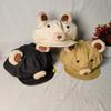 Cute Bear Plush Ears Flipped Brim Beret Female Face Small Cloud Octagonal Hat Big Head Circumference Painter Hat Tide