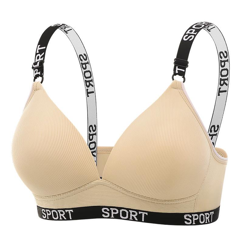 Women Wireless Bra Thin Push Up Lift Sports Bra Letter Strap Breathable Comfortable Shaping Supportive Everyday Fitness Underwear