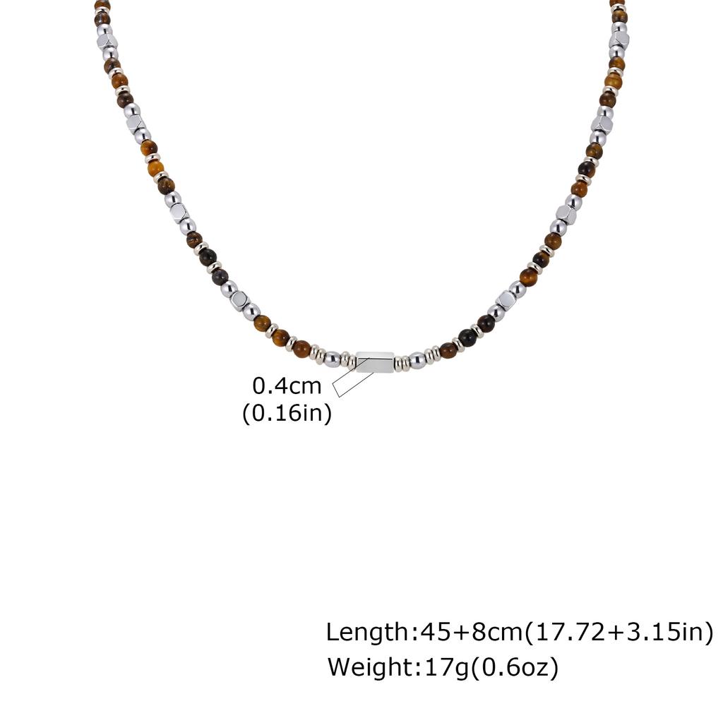 Trendy Unique Natural Stone Beaded Bracelet, Stainless Steel Chain Wristband Bracelet, Classic Tiger Eye Stone Jewelry for Men