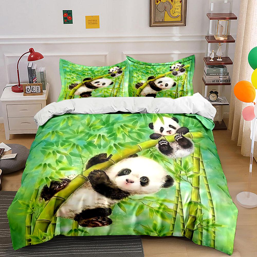 Cute Pandas Playing in Bamboo Bedding Duvet Cover Set Duvet Cover Pillowcases (1*Duvet Cover 2*Pillowcases, without duvet insert)