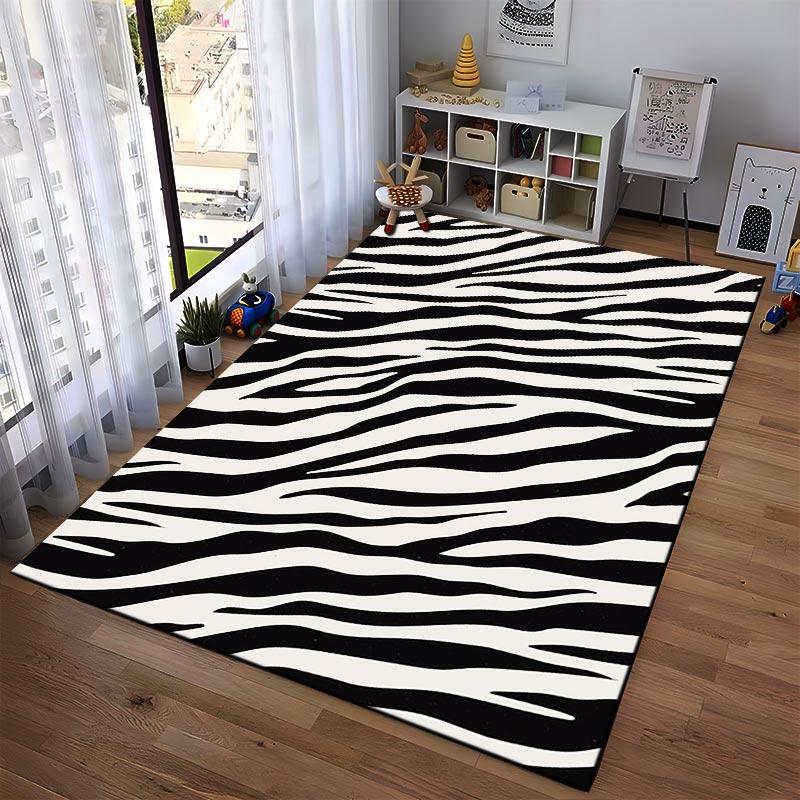 Modern Black and White Zebra Print Area Rug for Living Room Decor Suitable for use as an anti-slip for living room bedroom sofas