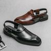 New Arrival 2024 Summer Hollow Out Men PU Leather Sandals Shoes Buckle Strap Men Beach Casual Shoes Black Brown
