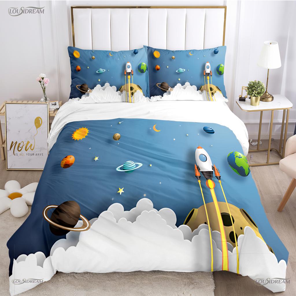 Comforter Space Astronaut King Size Extra Large Cartoon Cute Bedding Set Soft Skin-Friendly Suitable For Teenagers Kids Boys