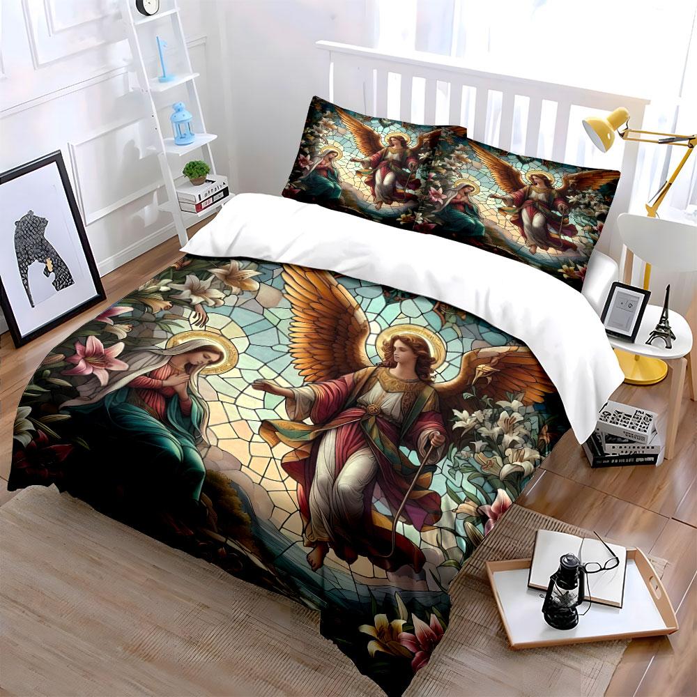 "Elegant Religious Decor Set" Soft Skin-Friendly Bedding Set Includes 1 Duvet Cover And 2 Pillowcase, Gift