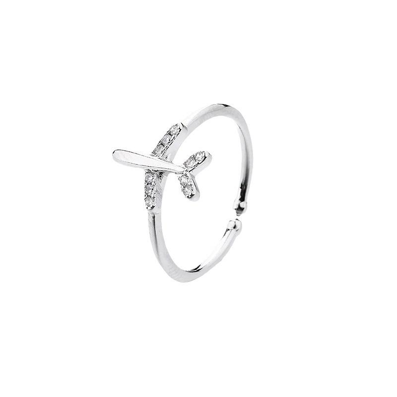 Design Sense Zircon Aircraft Ring Light Luxury Niche Simple Fun Adjustable Bead Set Diamond Index Finger Ring