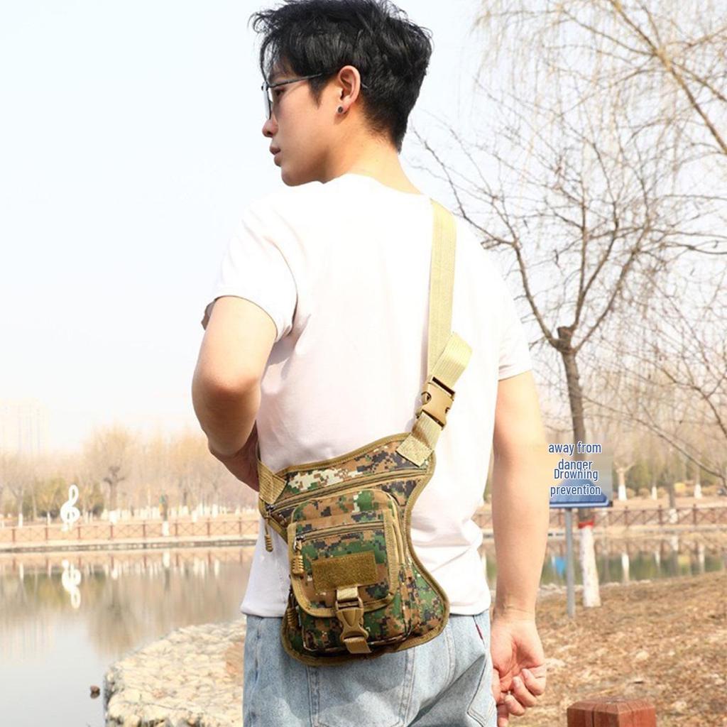 Men's Camouflage Multifunctional Outdoor Bag - Crossbody, Waist, and Leg Options for Sports and Mountaineering.