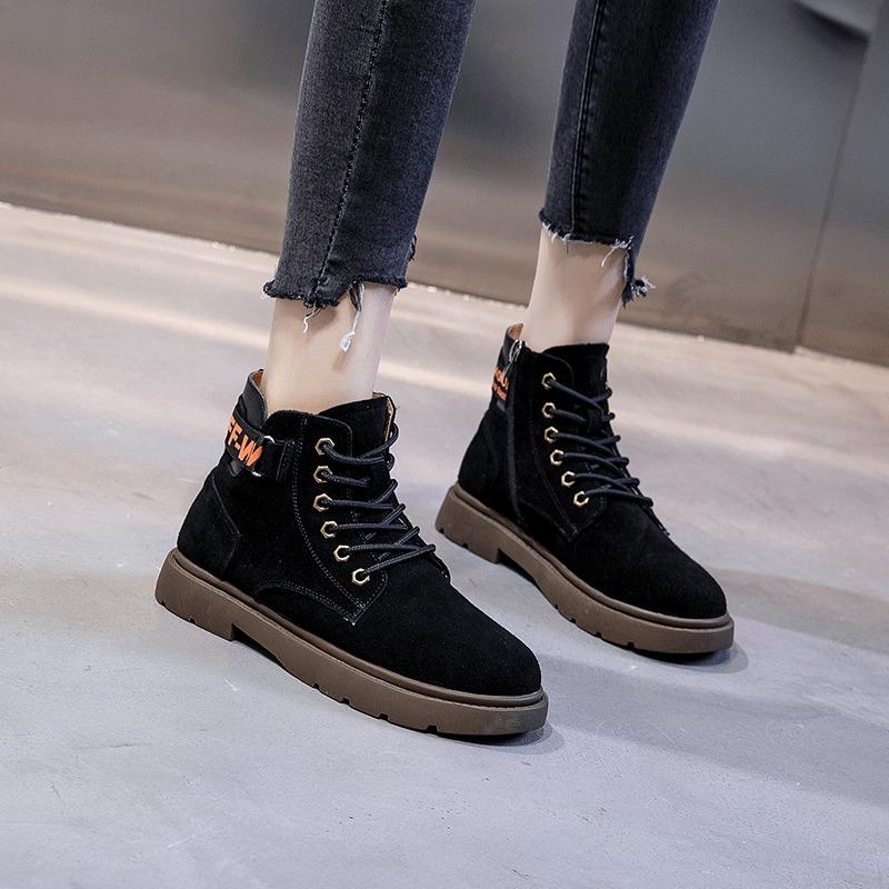 Herbst und Winter neue Martin Stiefel Damen Herbst und Winter vielseitiger Trend dicksohlige Damenstiefel mittelhoher Schaft Schnürstiefel Damen