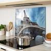 Tempered Glass Kitchen Backsplash with Eiffel Tower Paris Graphic 60X52 Cm