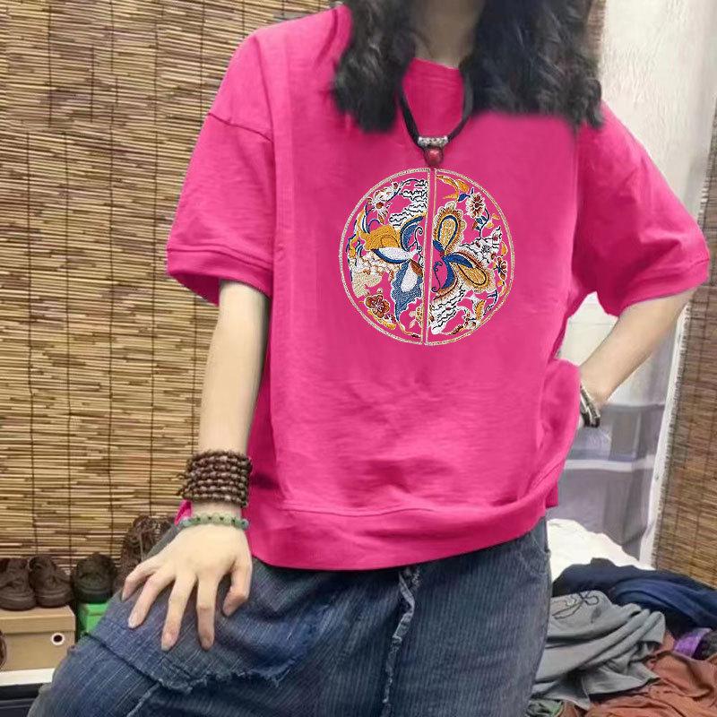 

Women s 100% Cotton Casual Short Sleeve T-Shirt - New Loose Slimming Design with Trendy Plus Size Print S [Recommended under 85 kg]
