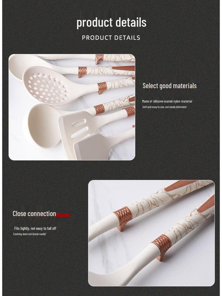 Silicone 7-Piece Kitchen Utensil Set with Storage Rack: Heat-Resistant, Non-Stick Spatula, Slotted Spoon, Ladle.