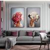 Nordic Flowers Head Woman Canvas Paintings On the Wall Art Posters And Prints Feather Girls Wall Pictures Home Decoration