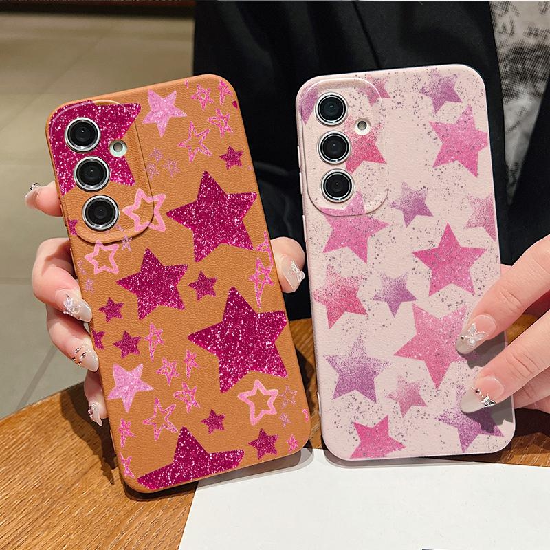 Colorful Stars Print Phone Case For Samsung A57 A37 A17 A56 A36 A16 A55 A35 A15 A54 5G S21 FE S22 S23 S24 Plus S25 S26 Ultra Leather Texture Cover