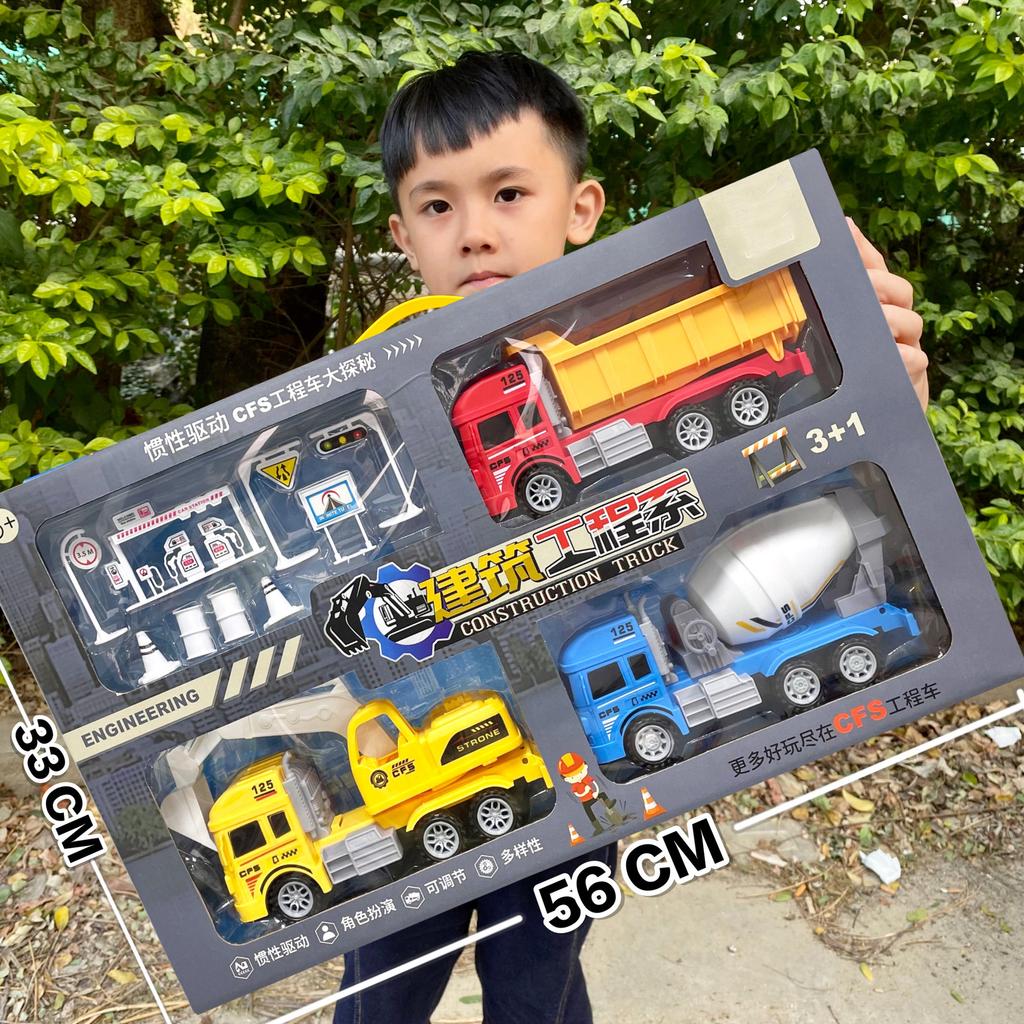 Construction Truck Fire Truck Inertia Pull Back Truck Set Gift Box Excavator Bulldozer Model Boy Toy
