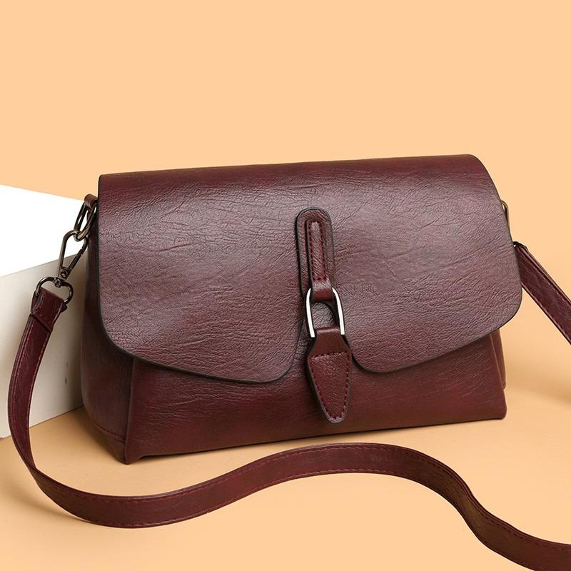 Damen Umhängetasche mit Klappe aus strukturiertem Leder Lässige Schultertasche