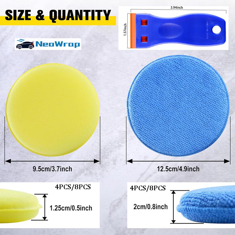 Mikrofibrowe aplikatory wosku ze skrobakiem Gąbki polerskie do samochodu do detailingu polerowania czyszczenia (5" Niebieski 4" Żółty)