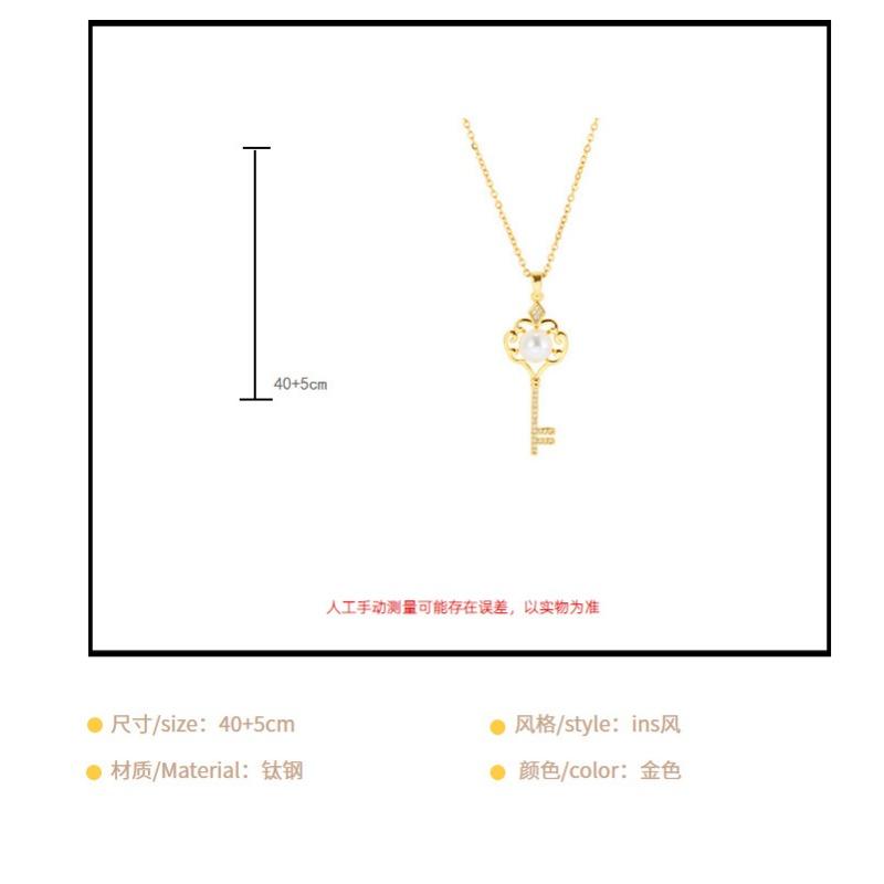 Gold Pearl Key Pendant Titanium Steel Clavicle Necklace For Women