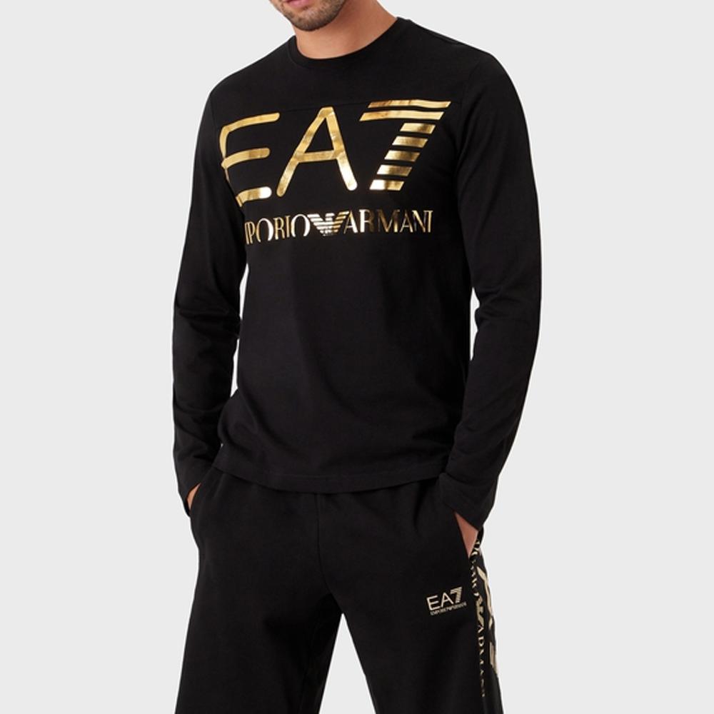 Emporio Armani EA7 FW22 Large Logo Letter Emblem Crew Neck Long Sleeve T-Shirt Men Tops Black 6LPT25PJ7CZ-0208