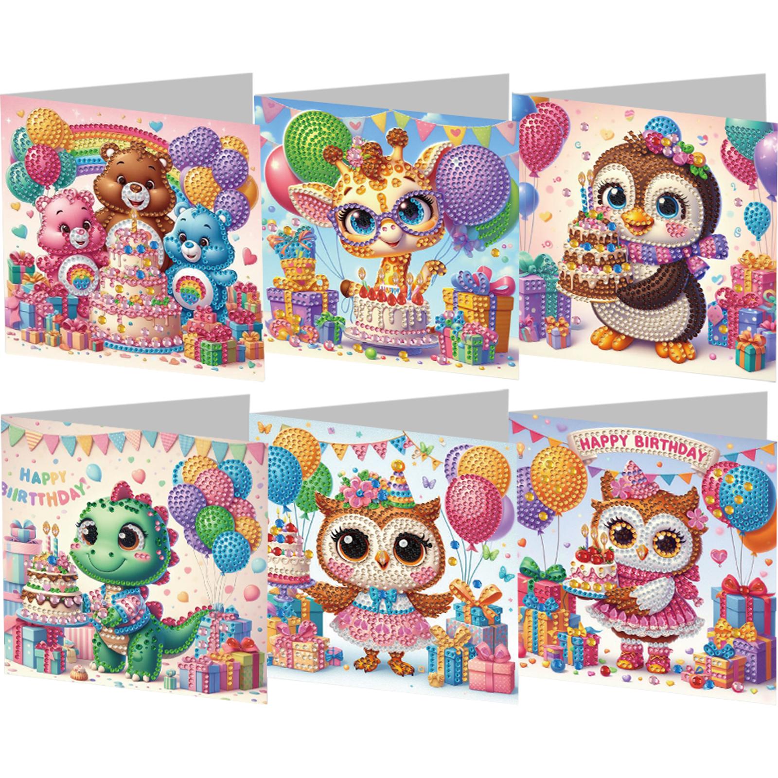 

6Pcs Cake DIY Diamond Painting Card Rhinestone Painting Card Kit Diamond Painting Greeting Card for Holiday Party Favors