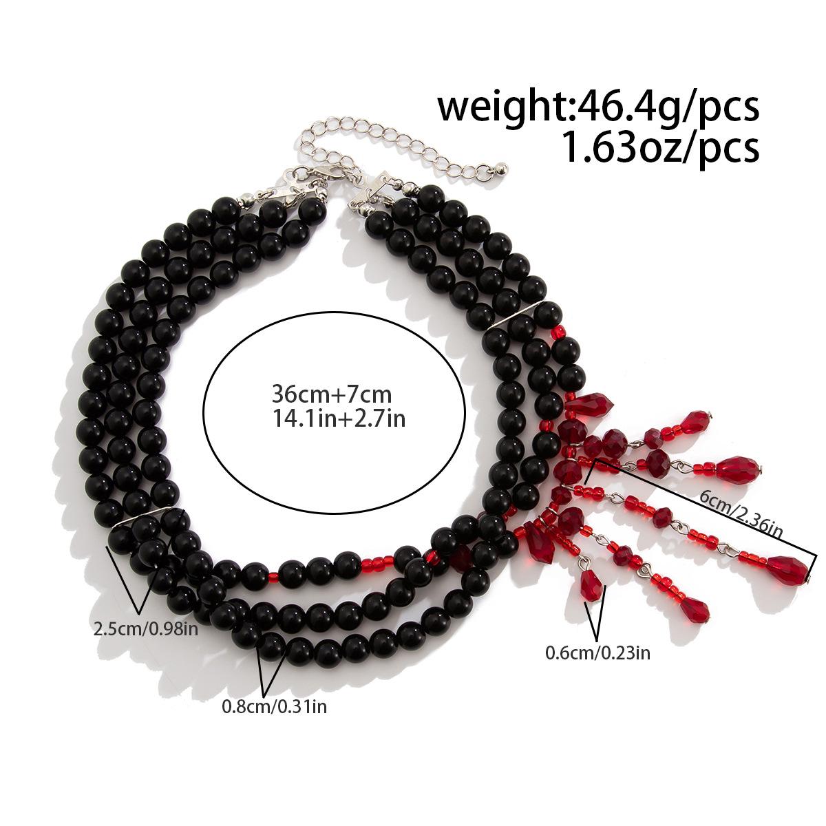 

European & American Halloween Tassel Blood Drip Pearl Crystal Necklace - Men s Trendy Hip Hop Multi-layer Clavicle Chain