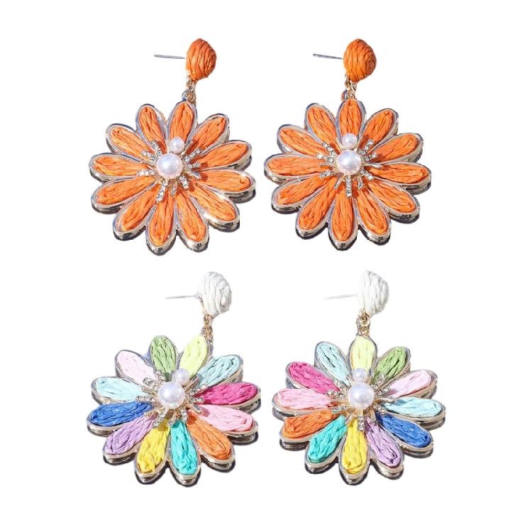 Summer Handmade Raffia Earrings Bohemian Floral Design Lightweight Jewelry For Women Girls Beach Vacation Gift Ideas