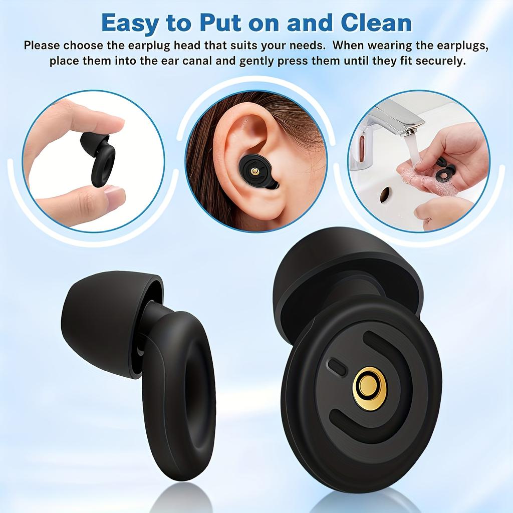 2pcs Noise-Canceling Earplugs with Case - Reusable Tips, 2 Sizes, for Sleeping, Studying, Travel, Insomnia Relief, Back-to-School Essentials