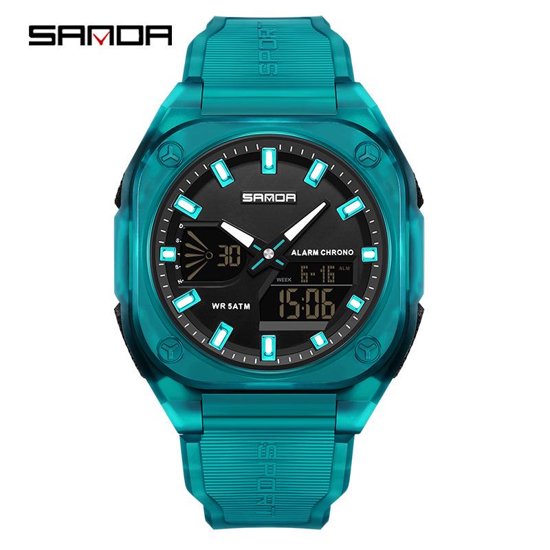Orologio Cronometro Sportivo Sanda per Nuovi Studenti: Sincronizzato a Due Lancette, Ora Mondiale, Impermeabile 50M, Orologio Elettronico