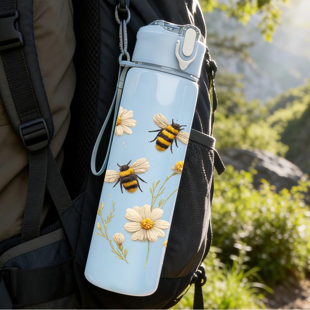 1PC Daisy Dry Wildflower Bouquet Print 750ml Color Plastic Sports Water Bottle Leakproof Flip Straw Lid Suitable for Sports Office Home Use
