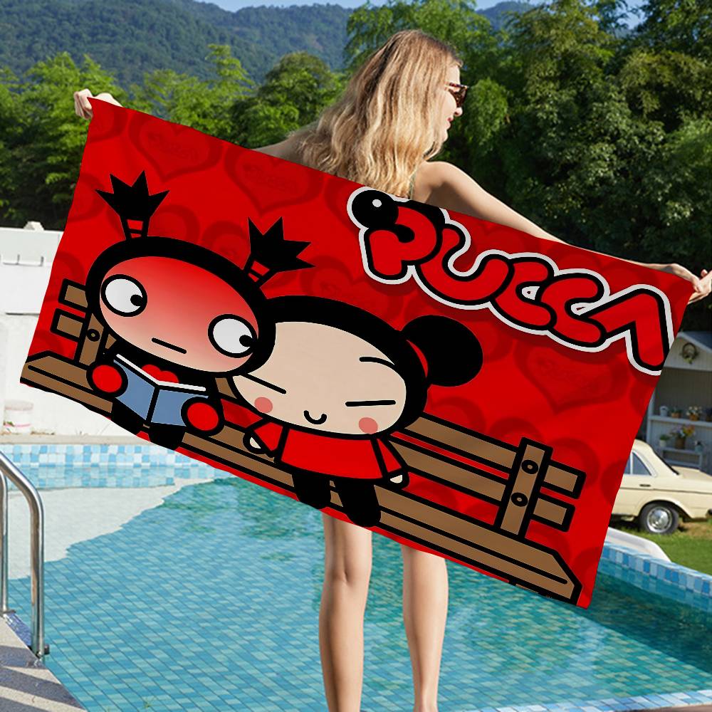 Animation Series P-Pucca Microfiber Printed Beach Towel Mountain Climbing Yoga Beach Swimming Running Absorbent Soft Towel
