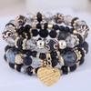 Bohemian Multilayer Elastic Rope Bracelet with Alloy Heart Pendant