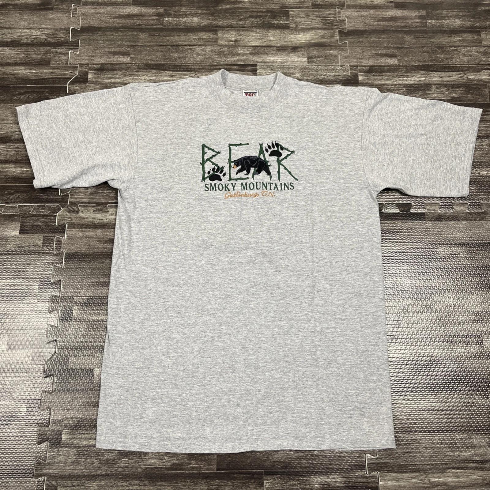 Vintage Smokey Mountains Black Bear Tshirt Grey Large VTG USA Tennessee XL