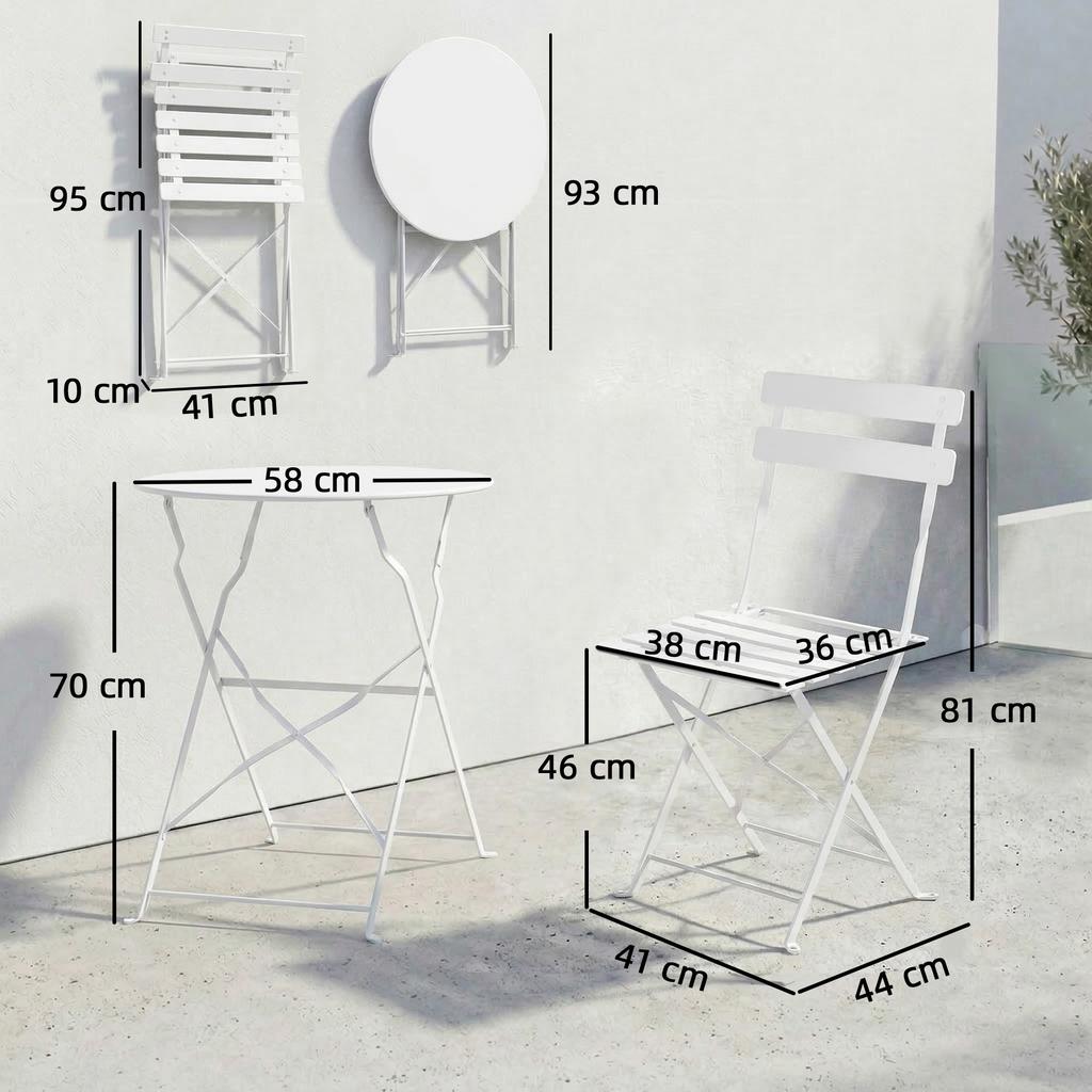 Folding Outdoor Bistro Set with Table and 2 Chairs, White