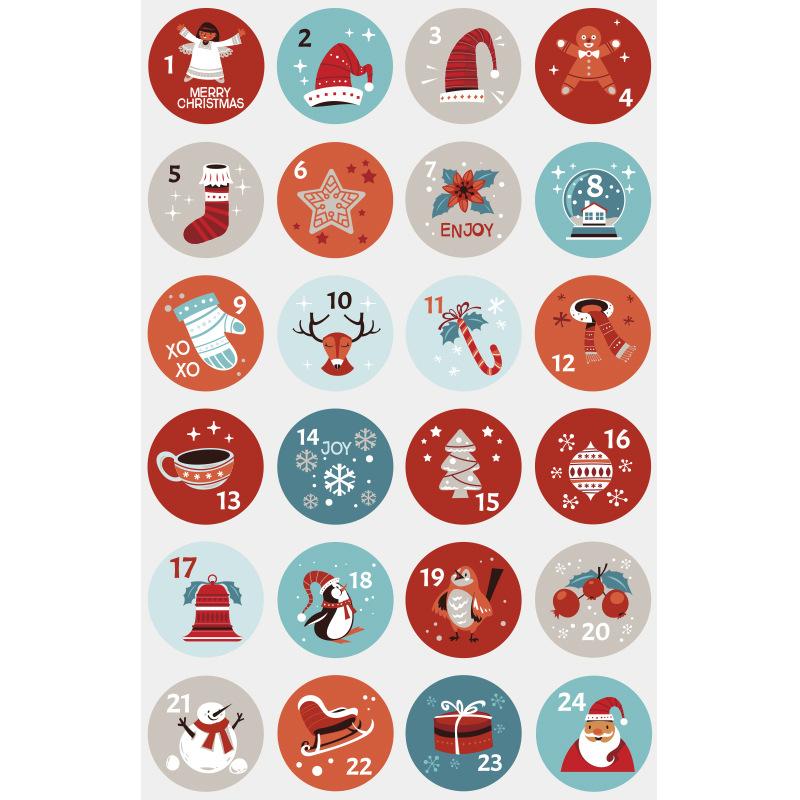 24Pcs/sheet Christmas Advent Calendar Number Sticker DIY Cookie Candy Packaging Sticker Gift Bag Wrapping Seal Dot Label