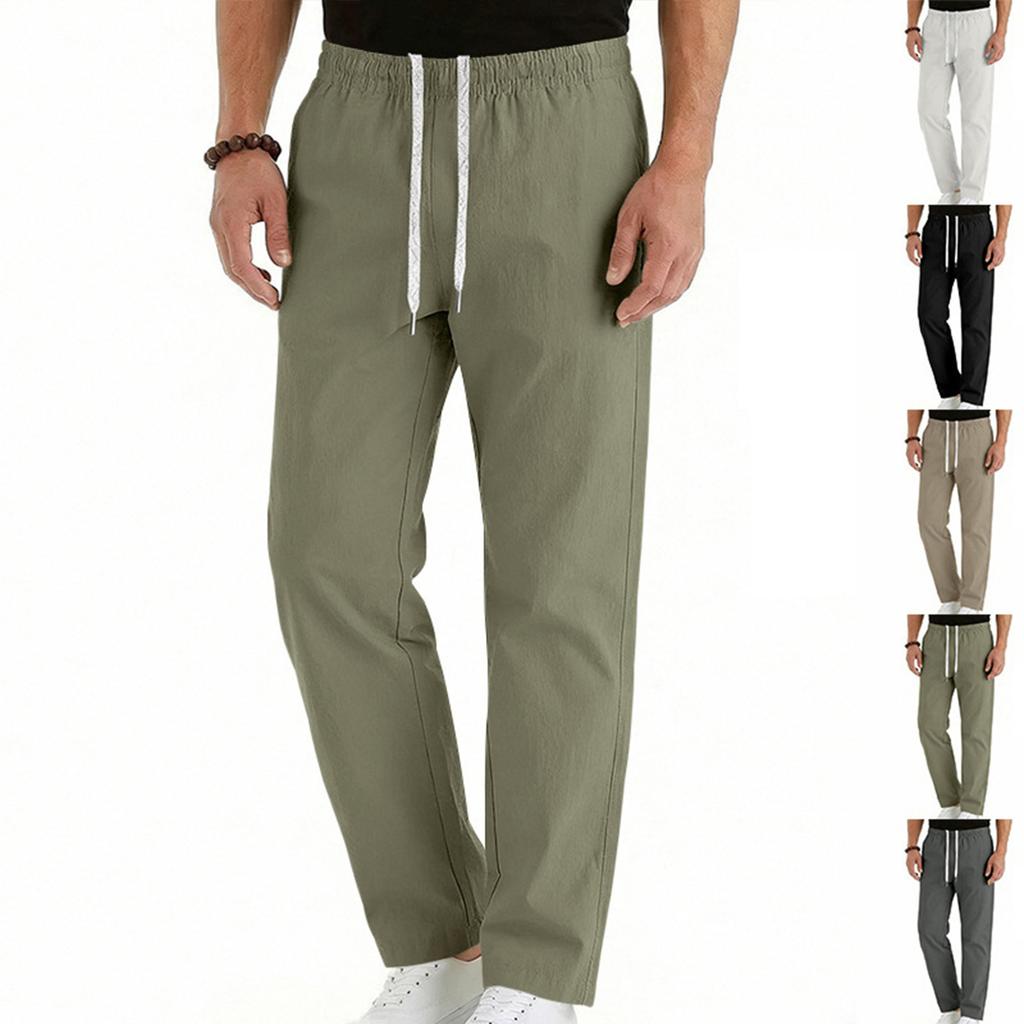 Men's Cotton-Linen Summer Straight-Leg -Color Casual Trousers