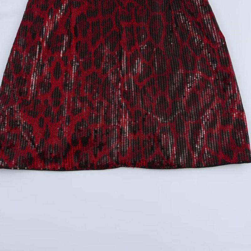 Jnleaog Autumn New Women's Clothing Fashion French Fashion Design Sexy Silm Leopard Print Sequin Slip Dress