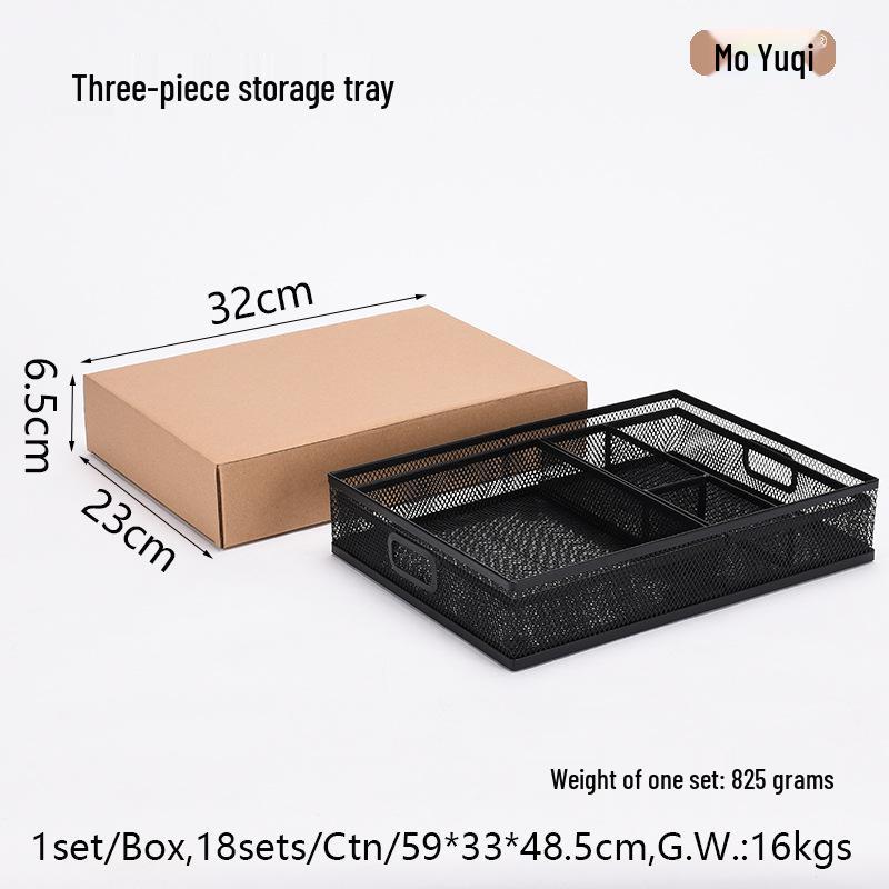 Set of 3 Metal File Holders with Multi-Compartment Cutlery Trays for Desktop Organization