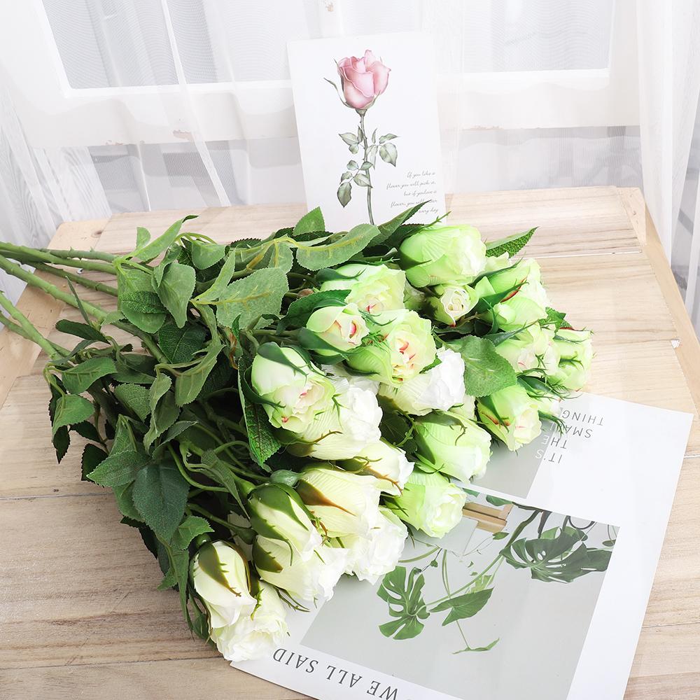 4 Heads Long Stem Artificial Flowers Wedding Decoration Silk Rose Fake Flowers Christmas Home Hotel Garden Decor Plants