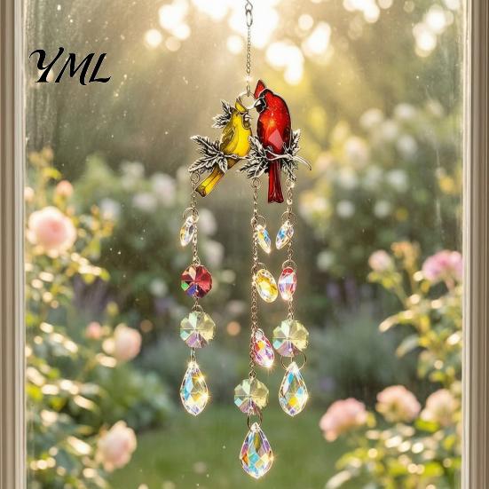 Birthday Gift for Decor Lover Cardinals Faux Crystals Suncatcher, Hanging Sun Catcher Windows, Bird Wind Crystal Suncatcher Windows Chimes with Chain,