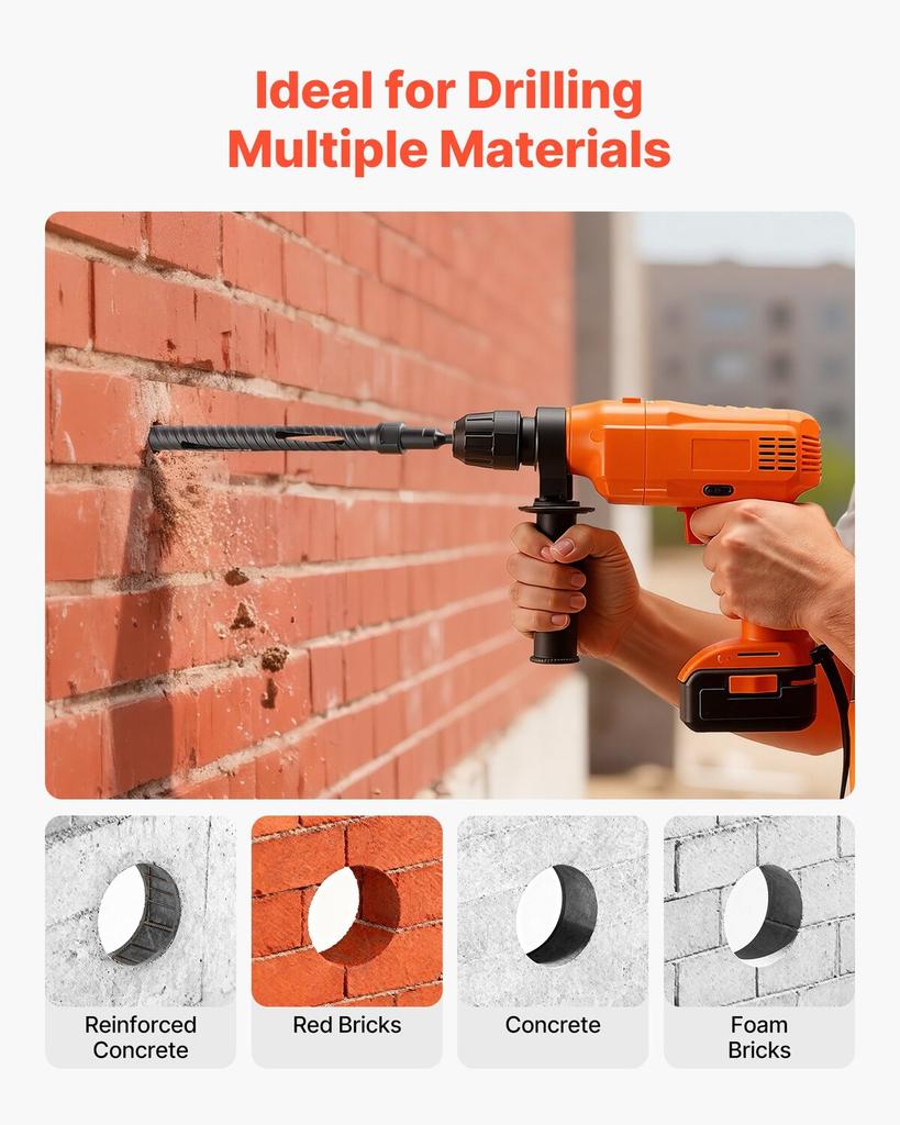 Core Drill Bit, 25 Mm Diameter, 241 Mm Drilling Depth, M16 Internal Thread, Diamond Dry Coring Bit with 3 Adapters, Pilot Drill and Hex Wrench, for