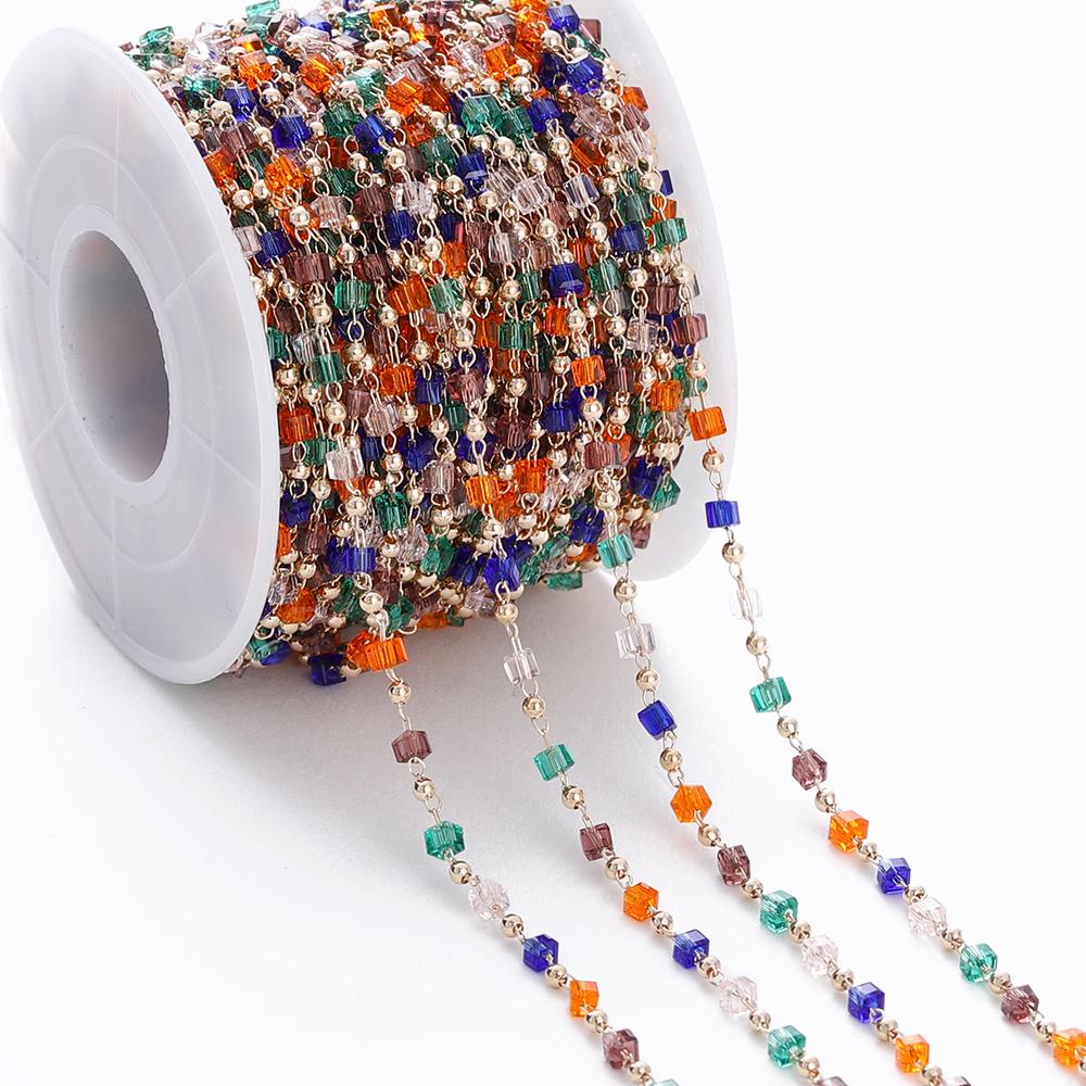 1Meter Colorful Cube Stone with Copper Beads Chains Necklace Chain for DIY Anklet Bracelets Handmade Jewelry Making Accessories