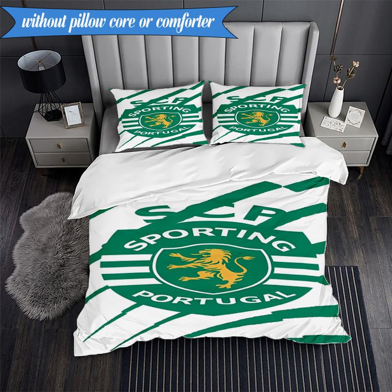 Set Biancheria da Letto 3 Pezzi Emblema Cresta Sporting Cp Stampa 2D (Include 1 Copripiumino + 2 Federe Senza Imbottitura), Decorazione camera da letto, Regalo ventilatore