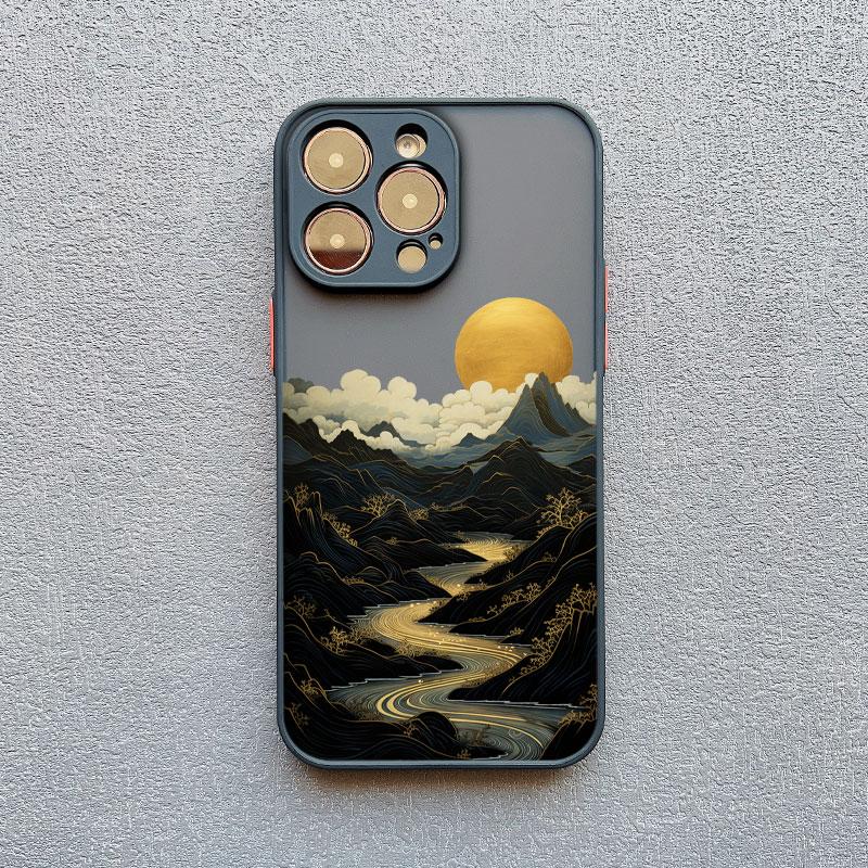 INS Mountain River Landscape Sunset Phone Case For iPhone 11 12 13 14 15 16 Pro Max Plus Mini XR X XS 7 8 Plus Shockproof Cover