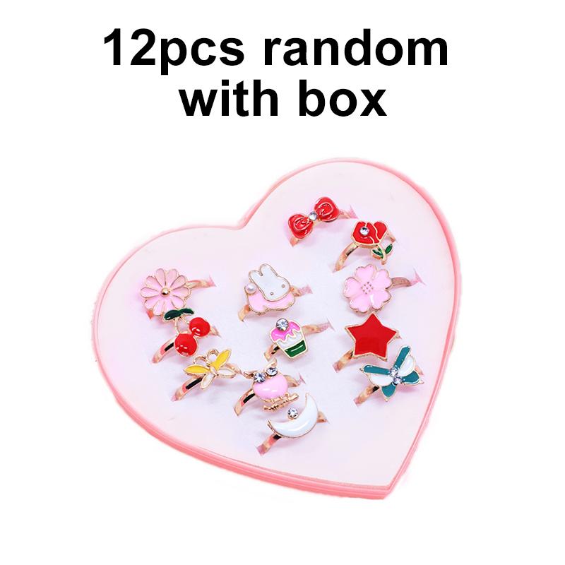 Children Rings Adjustable Exquisite Jewelry Cartoon Fashion Makeup Pretend Play Girls Birthday Gifts Kids Rewards TMZ